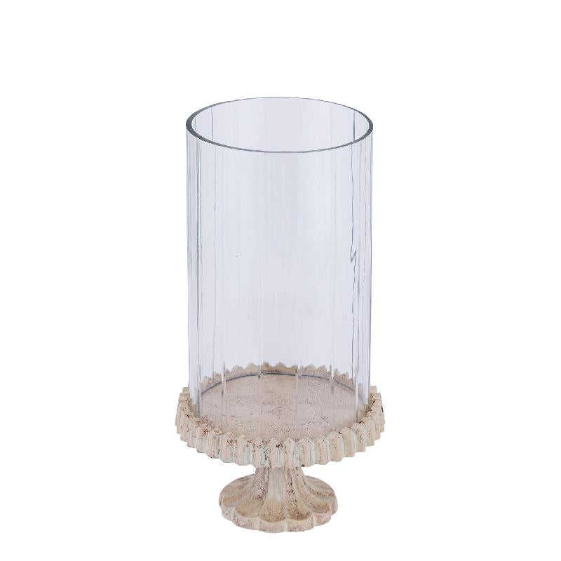 Troye Beige Gegoten Aluminium Windlicht met Geslepen Glas 34.5x17x17 cm