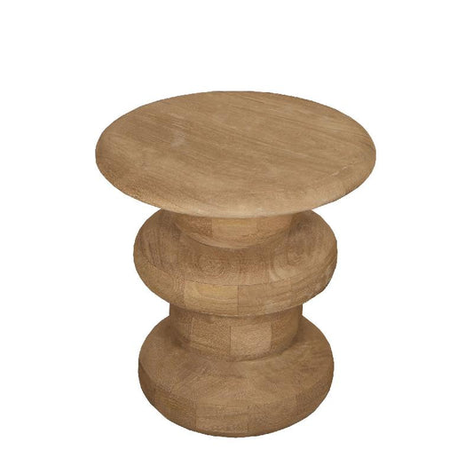 Keven Natuurlijke Mango Hout Geribd Bijzettafel Rond 44x40x40 cm