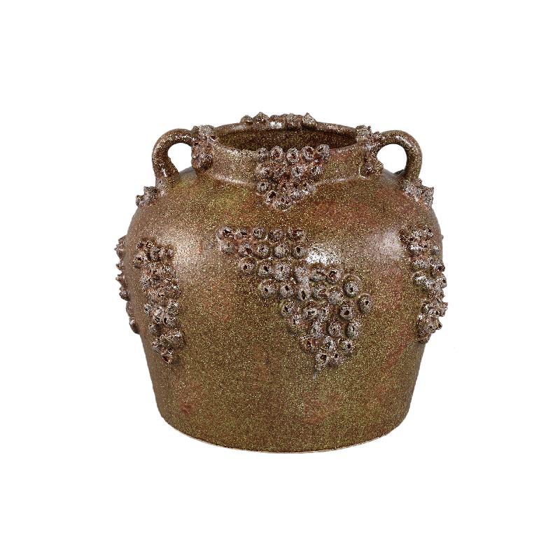 Deisy Groene Keramische Pot Met Handvatten Ruw Koraal L 25.5x28.5x27.5 cm