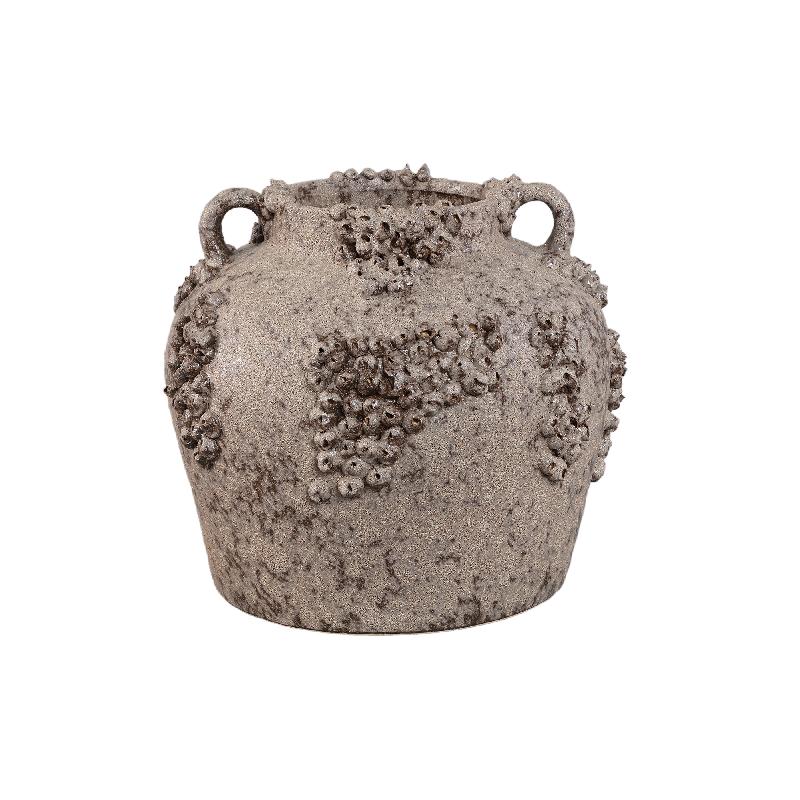 Deisy Beige Keramische Pot Met Handvaten Ruw Koraal L 25.5x28.5x27.5 cm