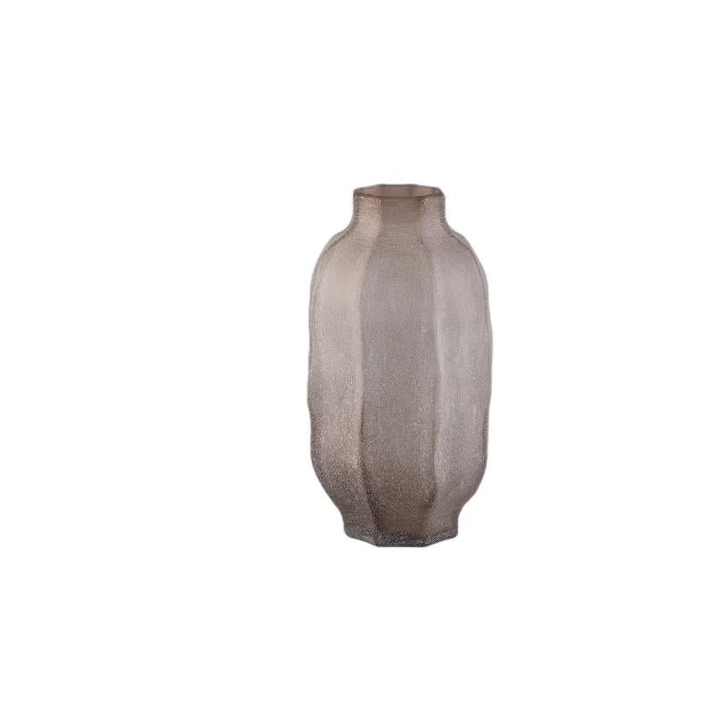 Natae Beige Ronde Glazen Geribde Vaas 38x20.5x20.5 cm