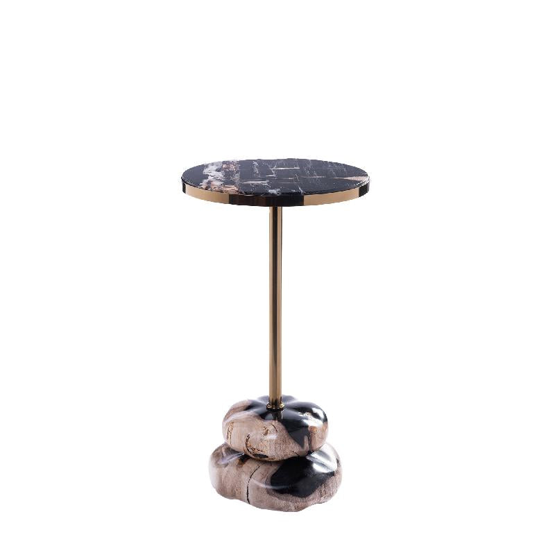 Wane Natuurlijke Versteend Hout Bijzettafel met Dubbel Voetwerk 62x35x35 cm