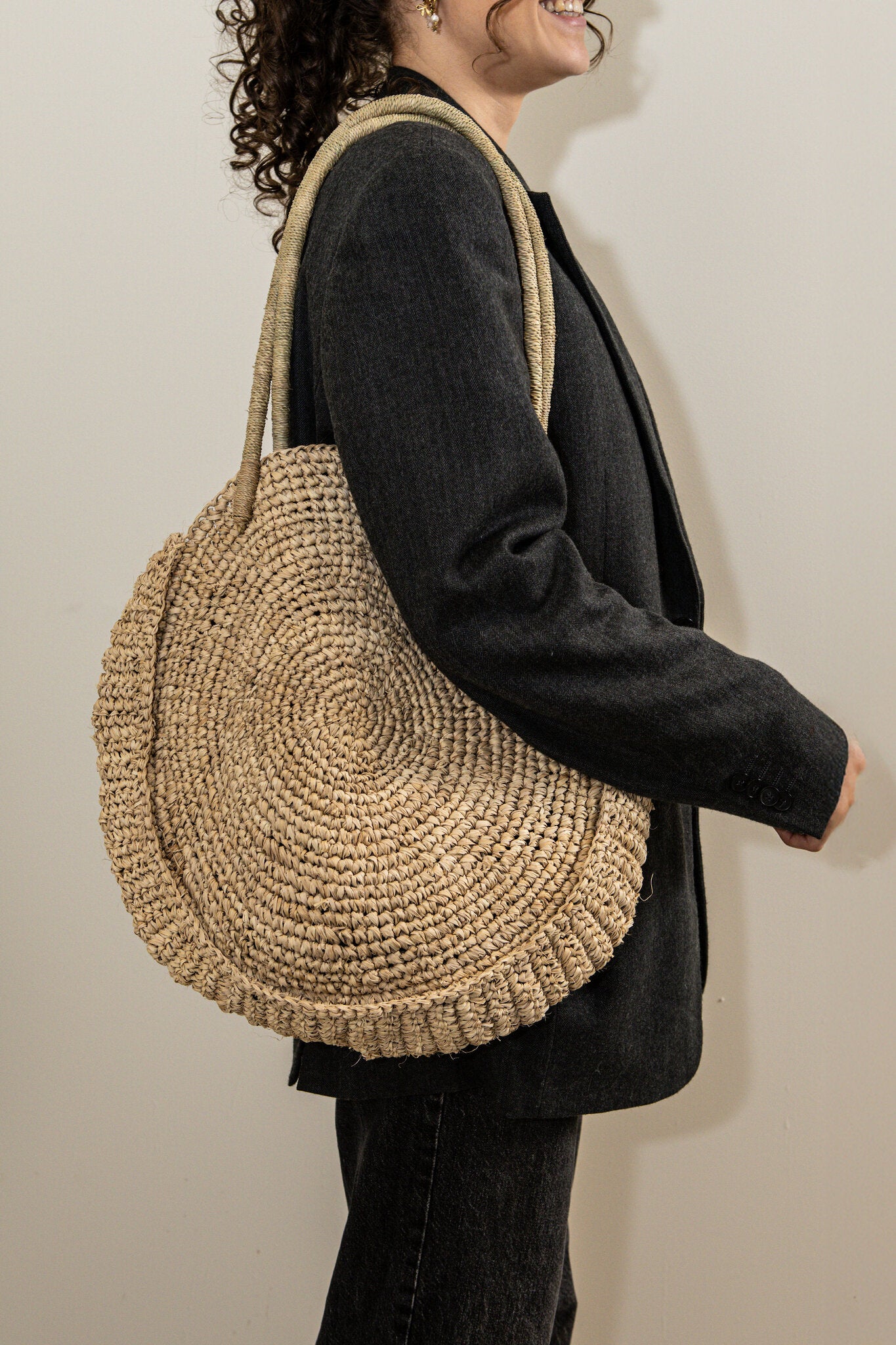 Carlise Natuurlijke Raffia Tas Rond Set van 6 Stuks 40x40x2 cm