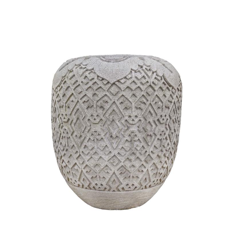 Luzmari Grijze Cement Gesneden Pot Rond Groot 100x90x90 cm