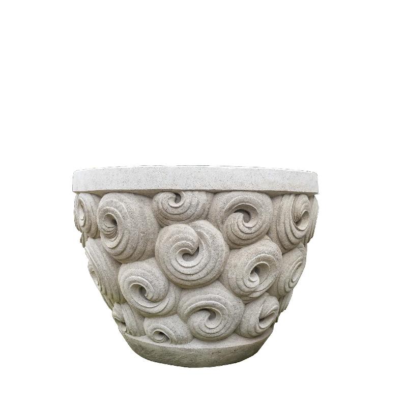 Jersiah Grijze Cement Curley Carving Pot Rond L 80x110x110 cm