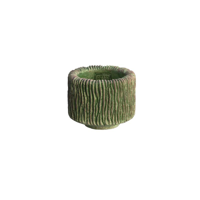Jacyln Mos Groen Cement Pot Rond Laag Strepen Set van 12 Stuks 9.5x12x12 cm