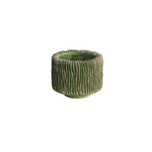 Jacyln Mos Groen Cement Pot Rond Laag Strepen Set van 12 Stuks 9.5x12x12 cm