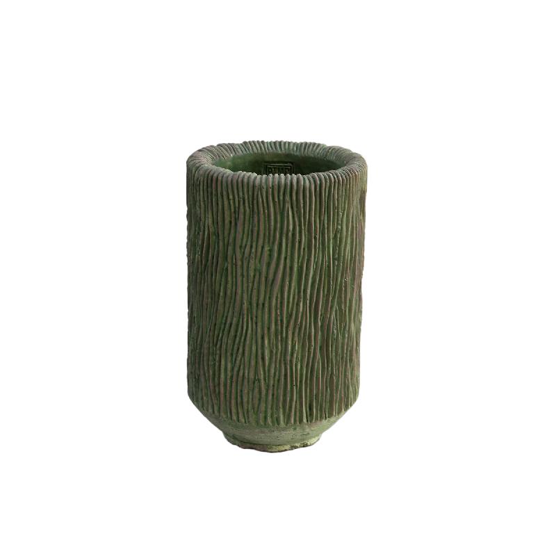 Jacyln Mosgroen Cement Vaas Rond Hoog Strepen Set van 4 Stuks 30x18x18 cm