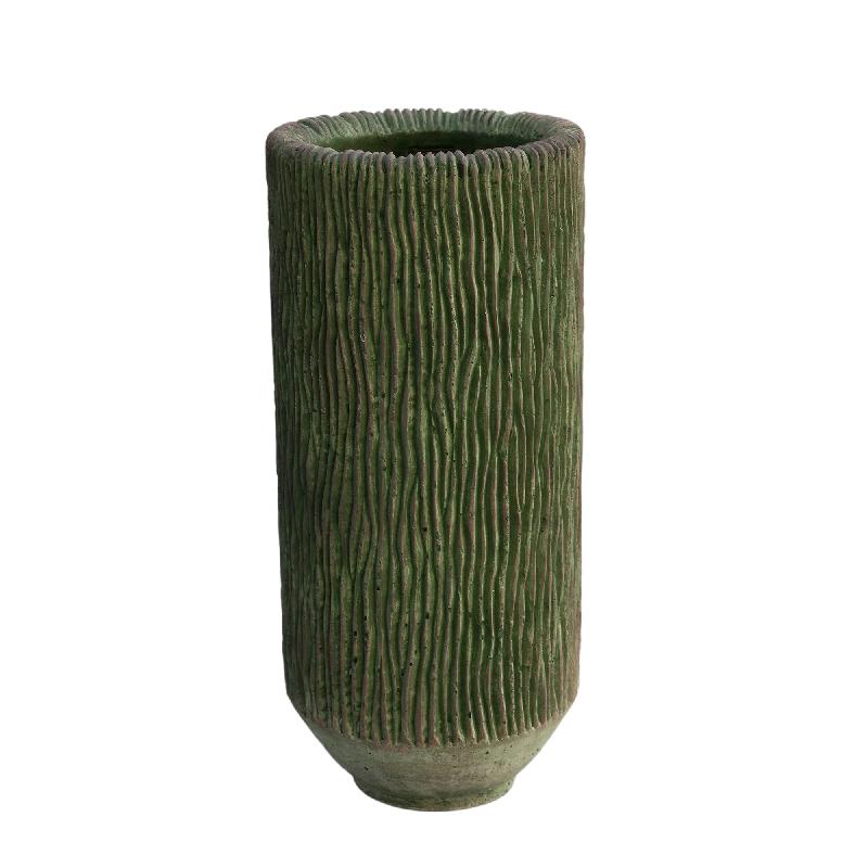 Jaclyn Mosgroen Cement Vaas Rond Hoog met Strepen L 45x20x20 cm