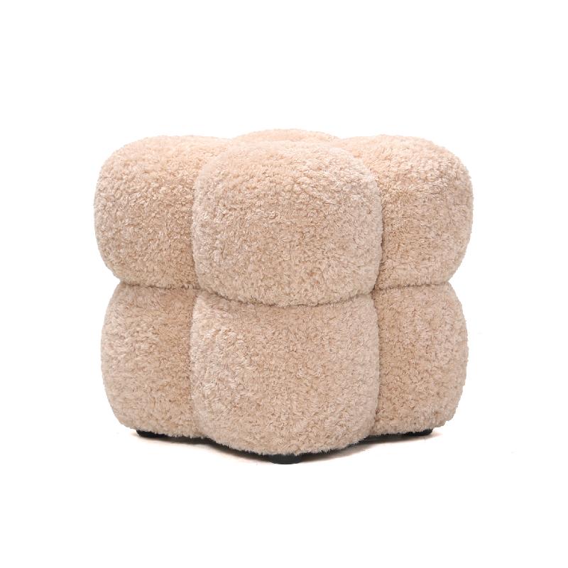Teddy Beige Stoffen Vierkante Poef 45x45x45 cm