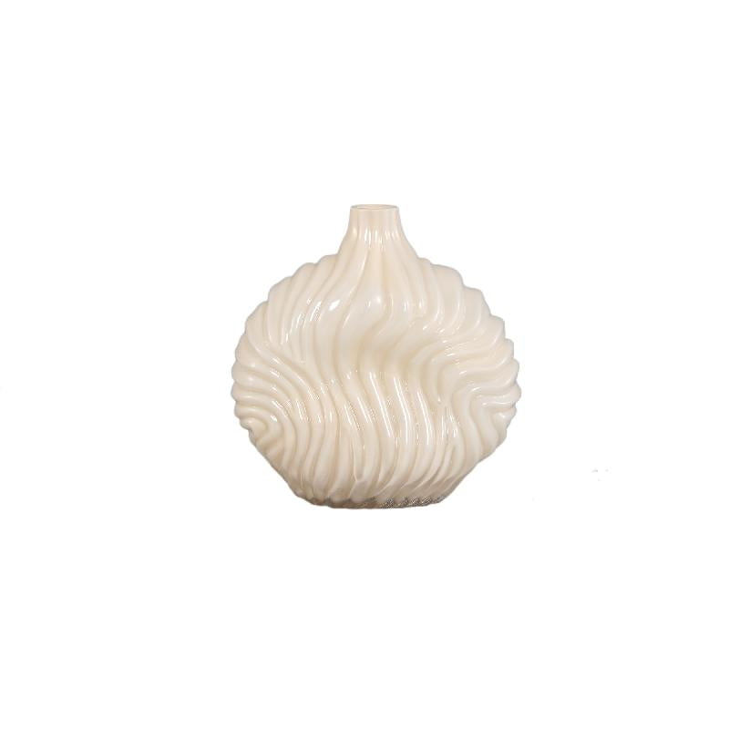 Kelline Crème Ronde Geribd Glazen Vaas Set van 4 22x21.5x12.5 cm