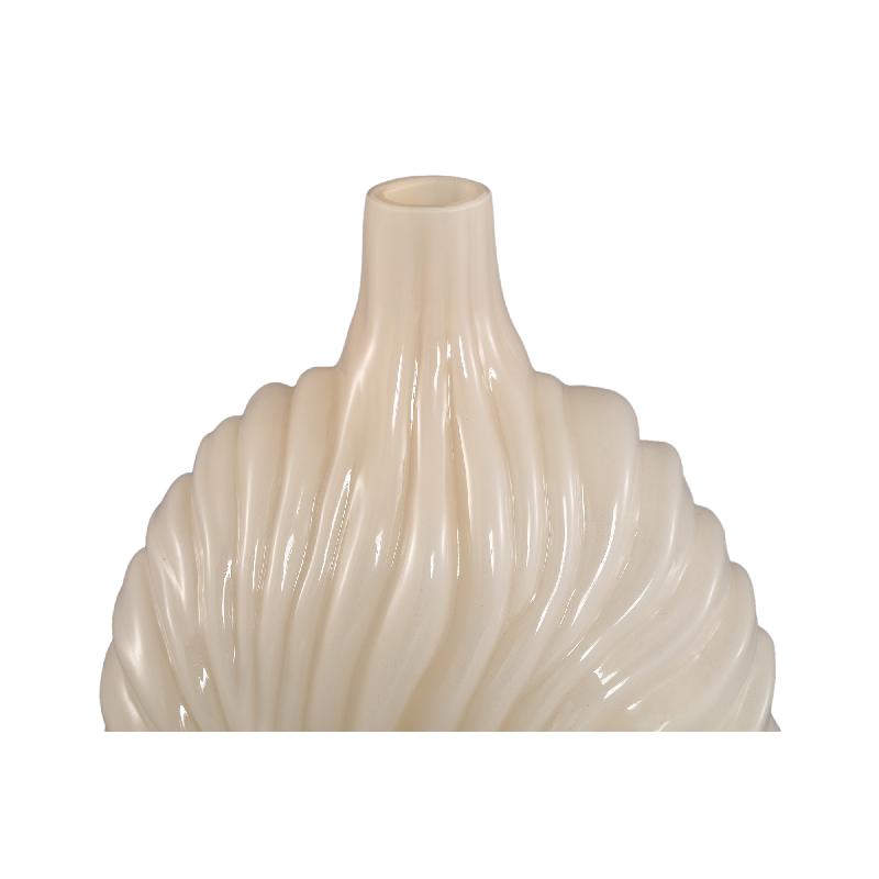 Kelline Crème Ronde Geribde Glazen Vaas Hoog Set van 4 Stuks 34.5x20x13 cm