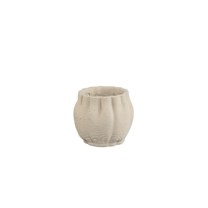 Romen Beige Cement Golvende Geribde Pot 3D Look Set van 12 Stuks XS 8x9x9 cm