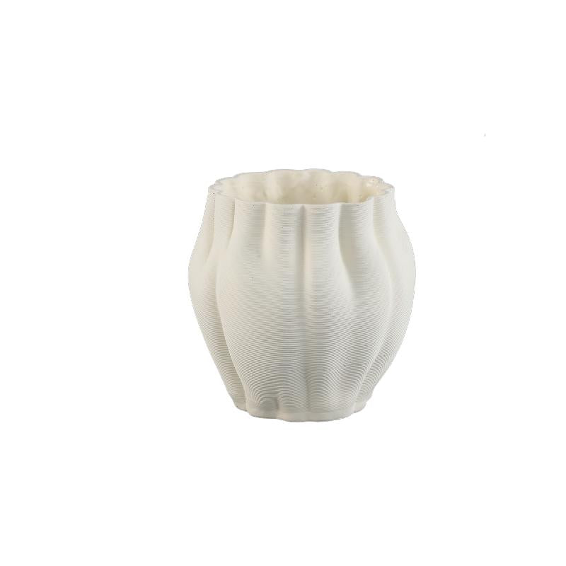 Romen Wit Cement Golfribbed Pot Set van 4 Stuks 3D Look L 22x22x22 cm