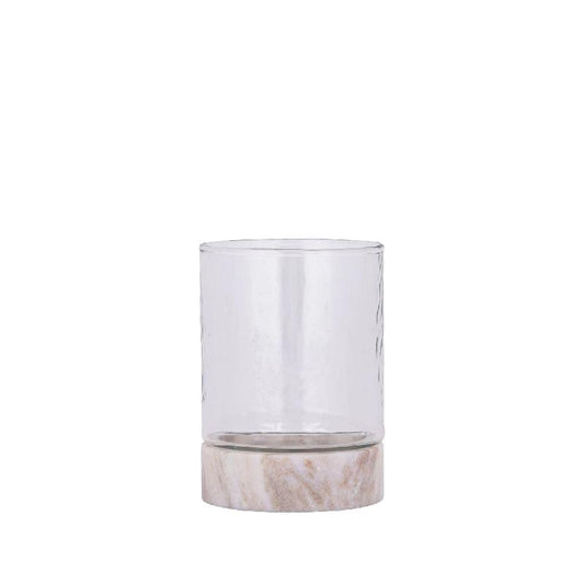 Keylan Helder Glas Windlicht op Marmeren Voet Set van 2 14.5x10x10 cm