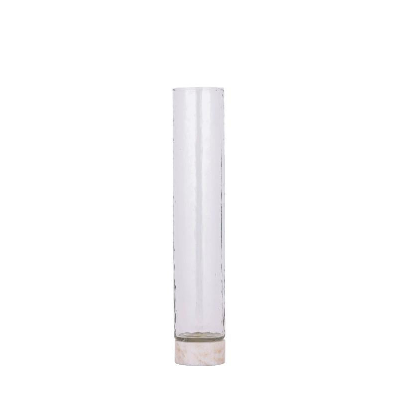 Keylan Helder Glazen Vaas Op Marmeren Voet M - Set Van 2 33x7x7 cm