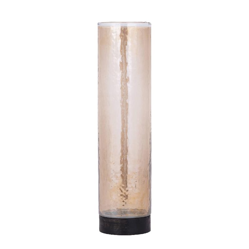 Keylan Bruine Luster Glazen Vaas Met Mangohout Voet L, Set van 2 44.5x10x10 cm