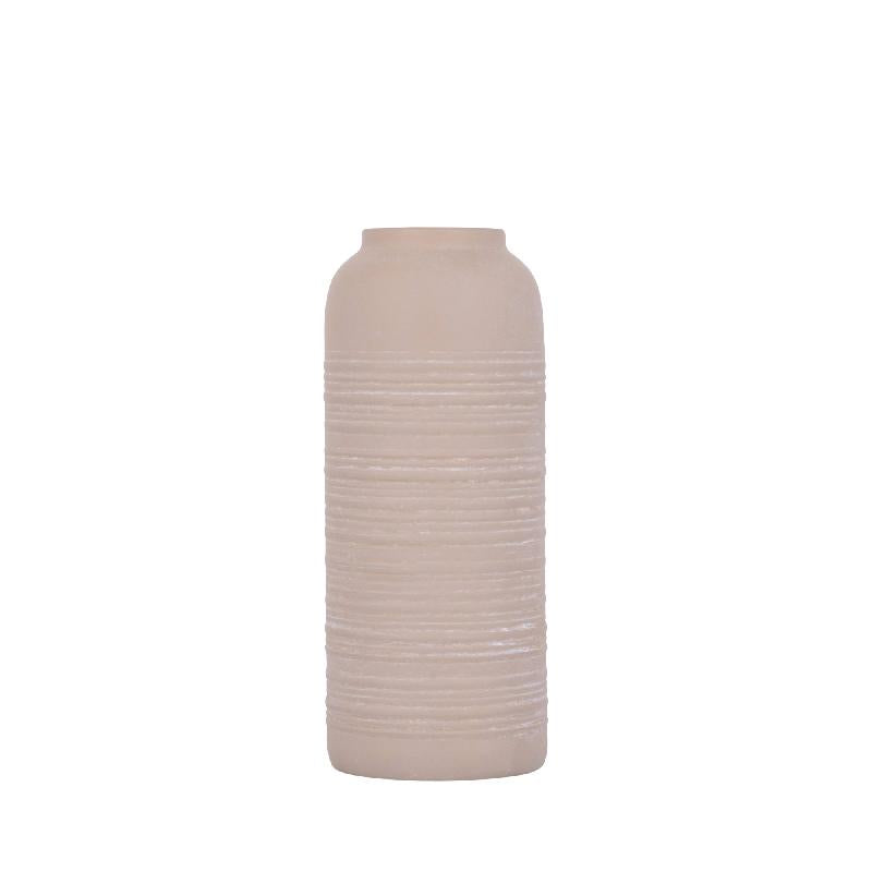 Lavada Beige Ijzeren Vaas Gestreept Set van 2 30x12x12 cm