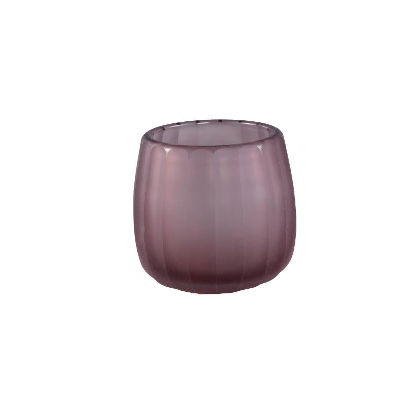 Ayva Roze Theelicht Set van 4 – Rond Glas met Handgesneden Strepen 9x9.5x9.5 cm