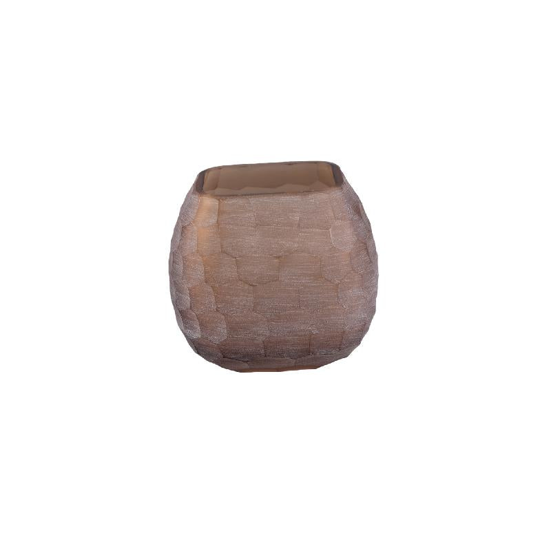 Amaria Beige Glazen Windlicht Set van 4 Stuks met Handgesneden Honingraatpatroon 11x12x12 cm