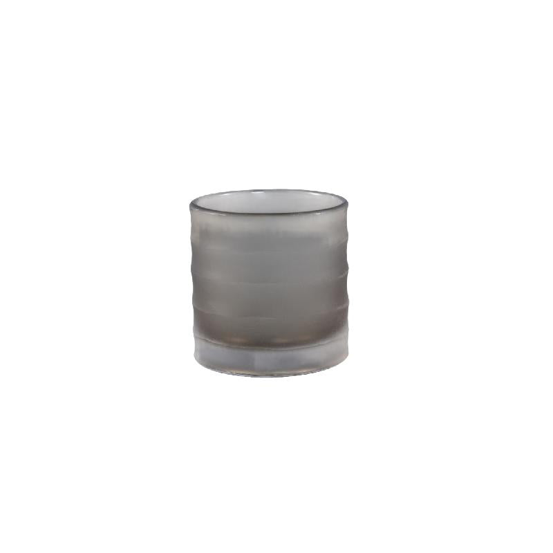 Aldan Grijs Rond Glas Handgesneden Gestreept Theelicht Set van 4 Stuks 10x10x10 cm