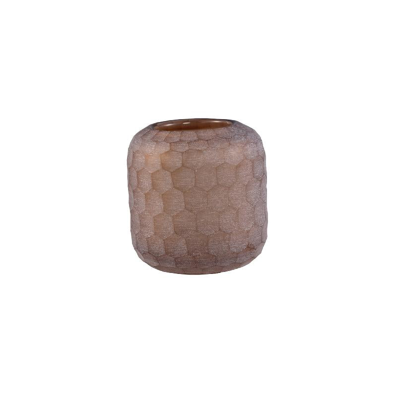 Vaela Beige Glazen Handgeslepen Honingraat Windlicht Set van 4 12.5x12x12 cm