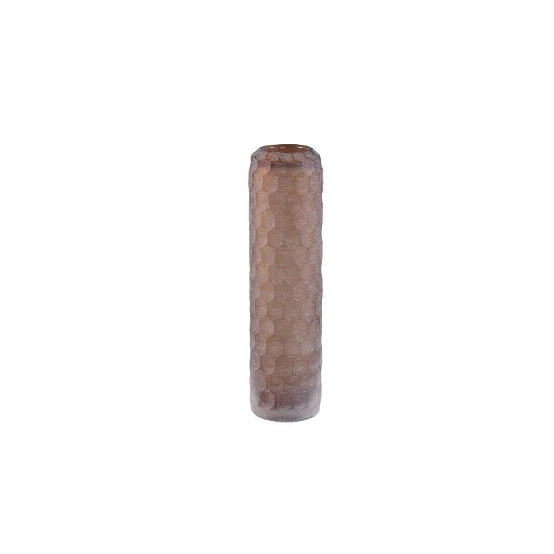 Vaela Beige Glazen Vaas Met Handgeslepen Honeycomb Motief Set van 4 26.5x7x7 cm