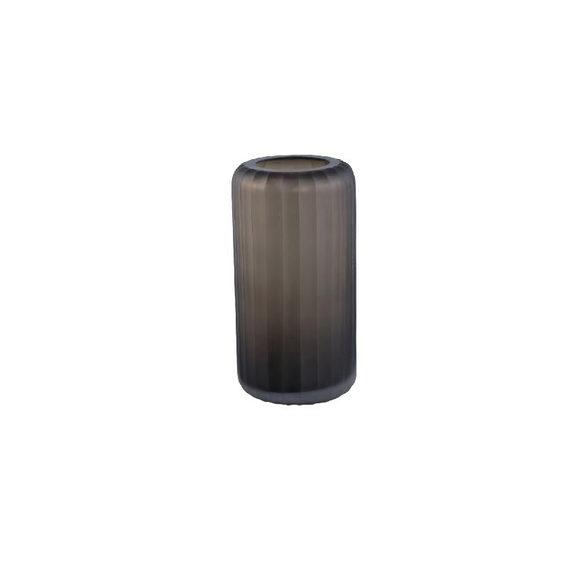 Wander Taupe Ronde Vaas Set van 2 Stuks Handgeslepen Glas met Streeppatroon S 24x12x12 cm