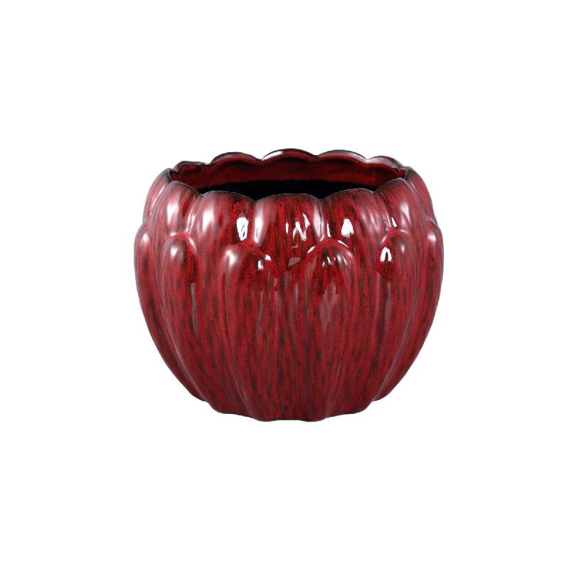 Bentz Rode Keramische Pot Dik Ribbel Rond Laag – Set van 2 18x23.5x23.5 cm