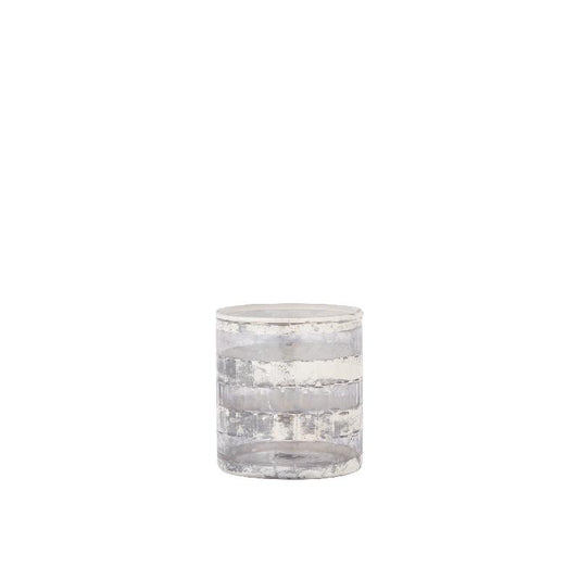Dessie Wit Glas Theelicht Antiek Zilver Rond Set van 12 8x7x7 cm