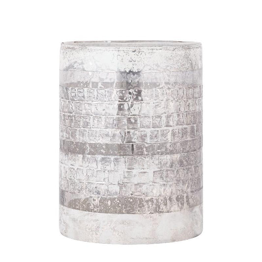 Dessie Wit Glas Windlicht Zilver Rond Set van 4 Stuks 20x15x15 cm
