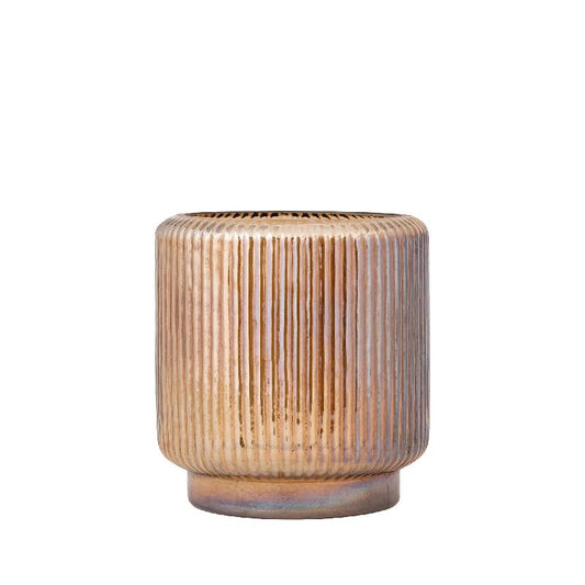 Shalea Amber Geribfeld Glazen Windlicht Rond Set van 2 20x18x18 cm