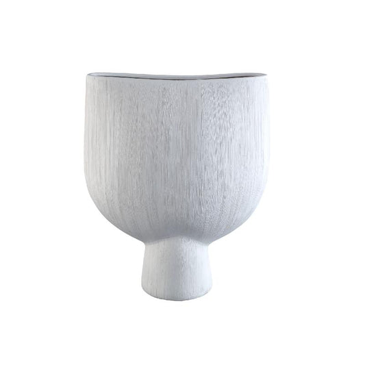 Tywin Witte Keramische Ovale Pot Op Voet Met Fijne Lijnen L 60x50x20 cm