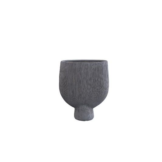 Tywin Donkergrijs Keramische Ovale Pot Op Voet Lijnen Set van 4 Stuks 25x21x8.5 cm