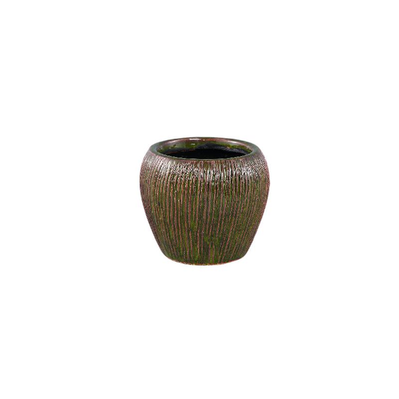 Chass Donkergroen Keramische Pot Rond Gestreept Set van 12 Stuks XS 10x12x12 cm