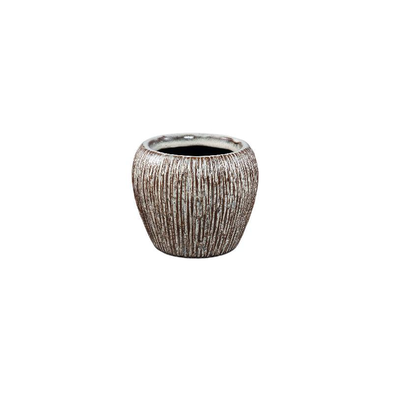 Chass Witte Keramische Ronde Pot met Strepen Set van 12 Stuks 10x12x12 cm