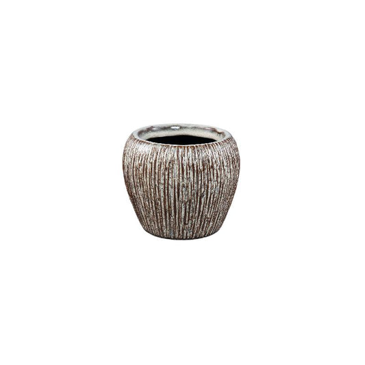 Chass Witte Keramische Ronde Pot met Strepen Set van 12 Stuks 10x12x12 cm