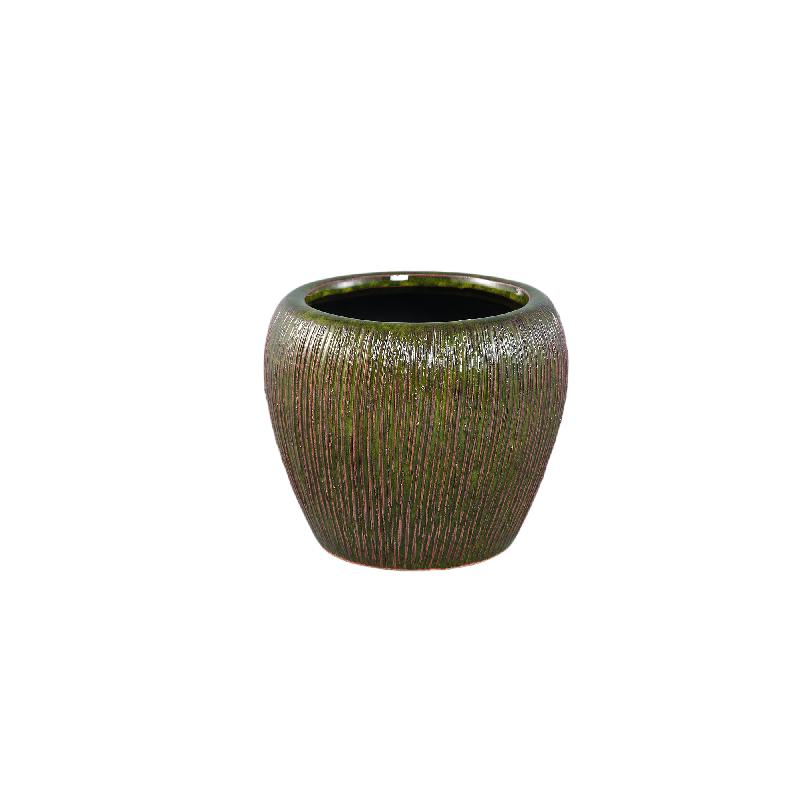 Chass Donkergroen Keramische Ronde Pot Met Streep Set Van 8 13x15.5x15.5 cm