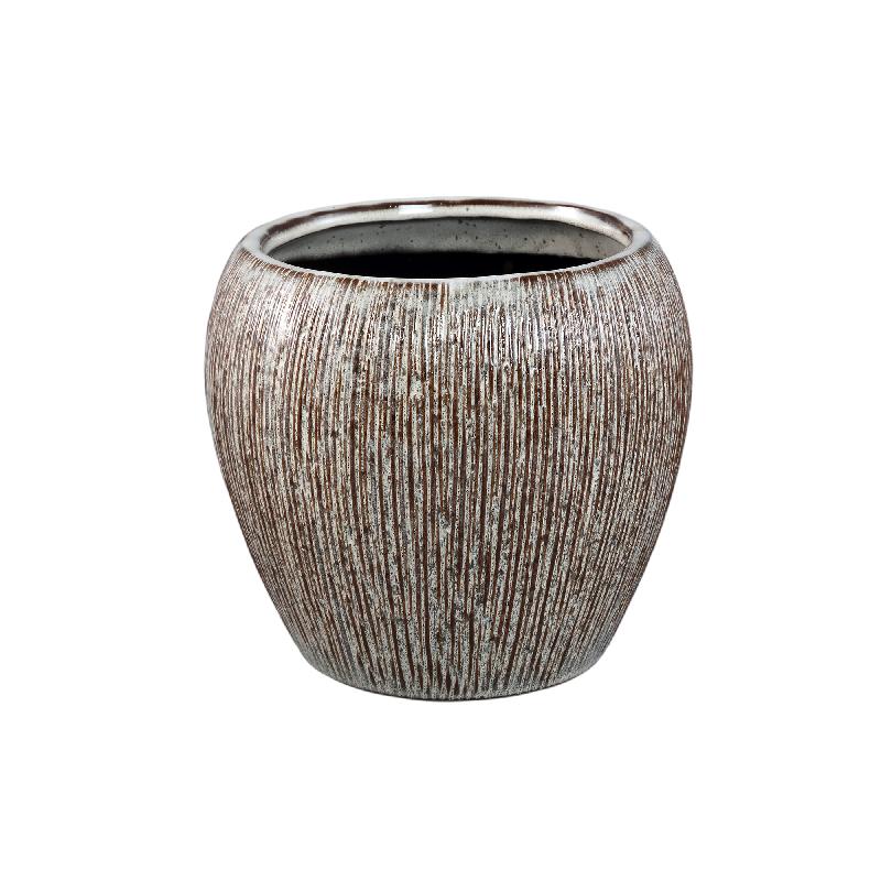 Chass Witte Keramische Ronde Pot met Strepen Set van 2 21x24x24 cm