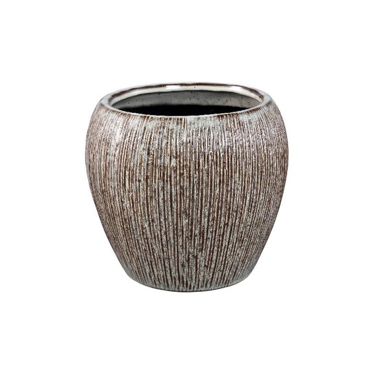 Chass Witte Keramische Ronde Pot met Strepen Set van 2 21x24x24 cm