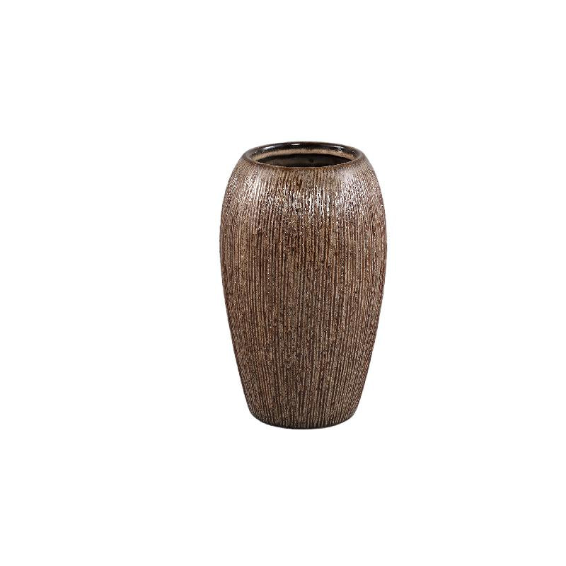 Chass Lichtbruin Keramische Ronde Pot Met Strepen Hoog S 28x17x17 cm