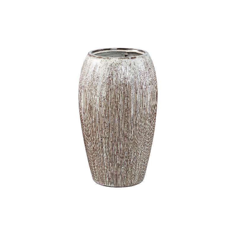 Chass Witte Keramische Ronde Pot met Strepen Set van 2 35x21x21 cm
