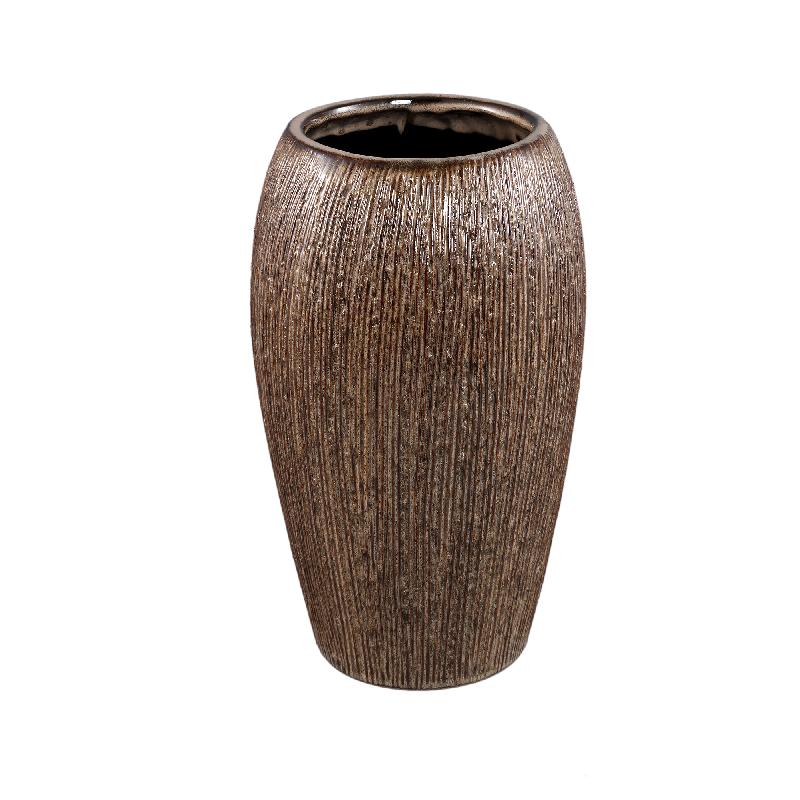 Chass Lichtbruin Keramische Ronde Pot met Strepen Hoog Set van 2 35x21x21 cm