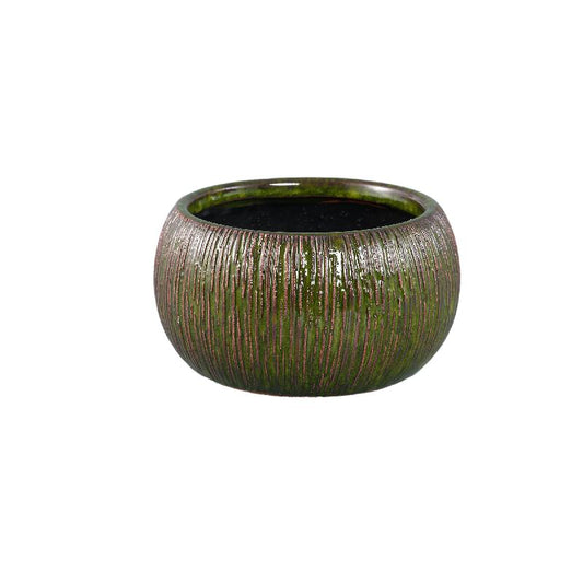 Chass Donkergroen Keramische Ronde Gestreepte Schaal S Set van 8 10x18x18 cm