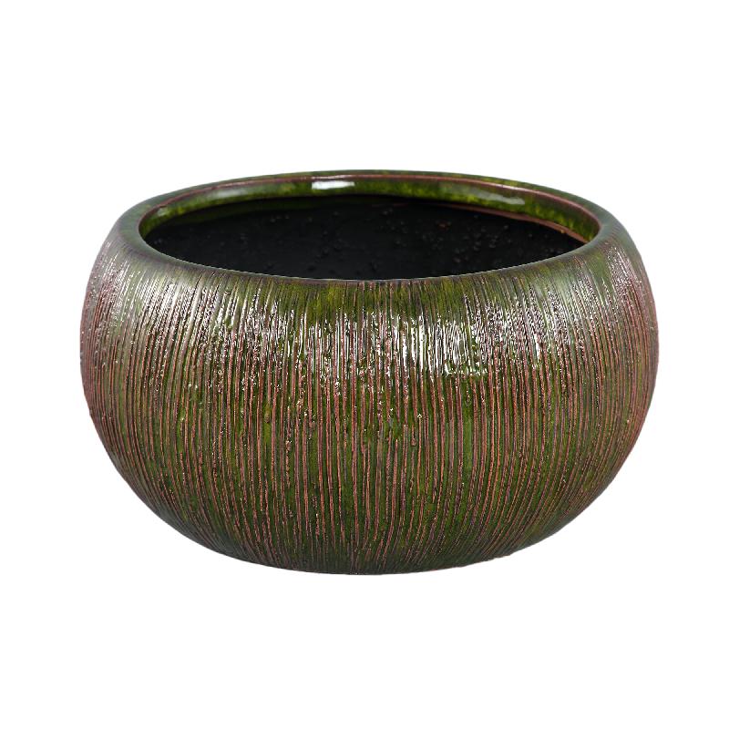 Chass Donkergroen Keramische Ronde Gestreepte Schaal L Set van 4 13x25.5x25.5 cm