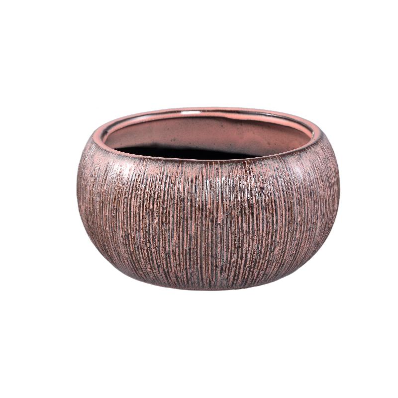 Chass Roze Keramische Ronde Gestreepte Schaal L Set van 4 13x25.5x25.5 cm