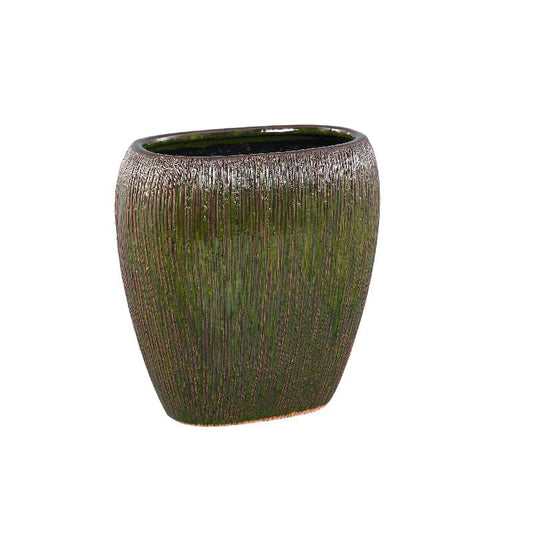 Chass Donkergroene Keramische Pot Ovaal Set van 2 25x24.5x15 cm