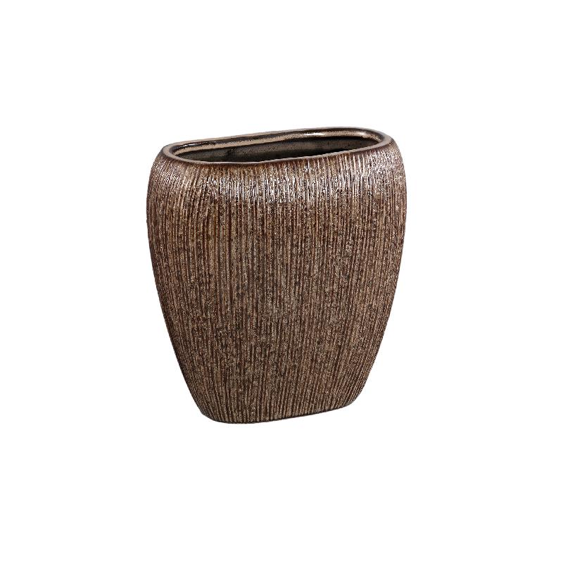 Chass Lichtbruin Keramische Pot Ovaal met Strepen Set van 2 25x24.5x15 cm