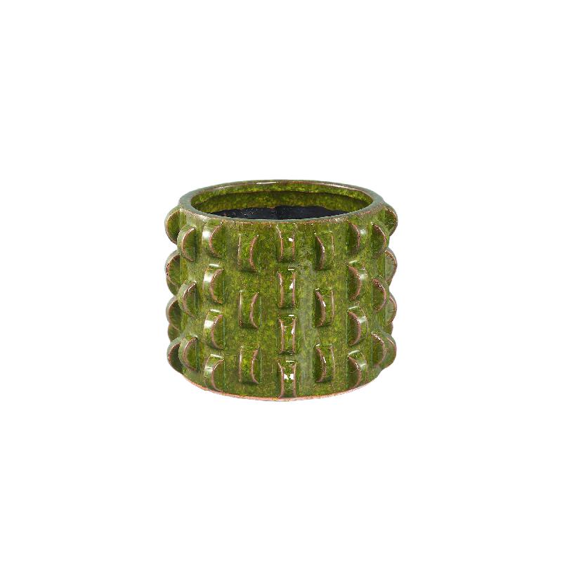 Robben Donkergroen Keramische Ronde Pot 3D Patroon Set van 4 15.5x20x20 cm