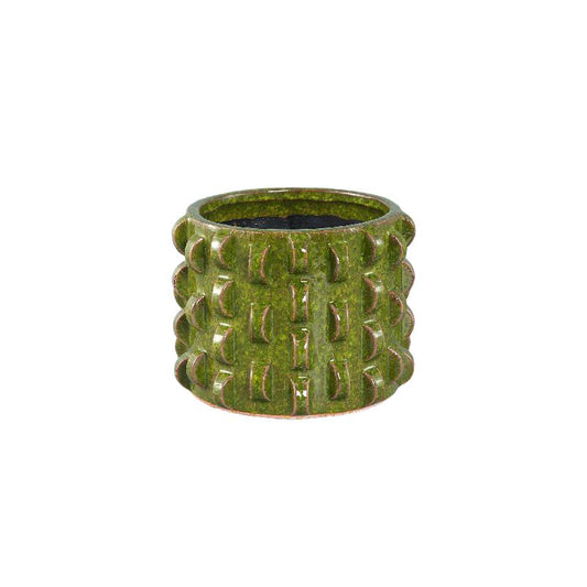 Robben Donkergroen Keramische Ronde Pot 3D Patroon Set van 4 15.5x20x20 cm